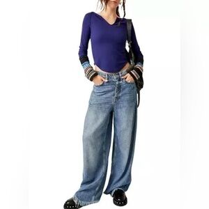 FP We The Free Cozy Craft Cuff  V-Neck Knot Long Sleeve Top Size M